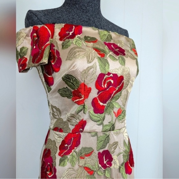 David meister floor length gown roses embroidery dress - Picture 3 of 5